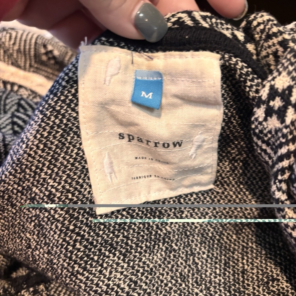 Anthropologie Sparrow Knit Cardigan  Black Cream Geometric Open Front Womens Med - Picture 5 of 6